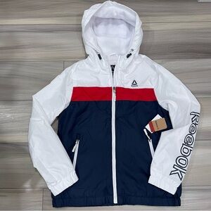 NWT REEBOK Fleece Lined Lightweight Jacket with Hood and Zip Pockets Size Small